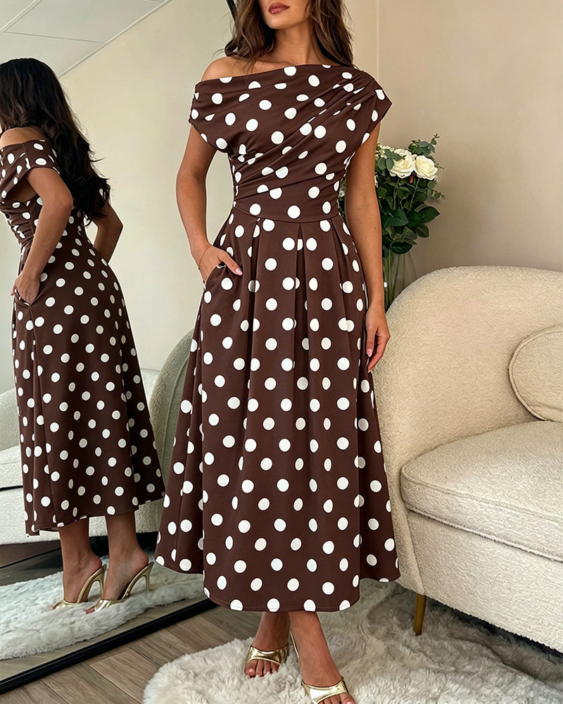 Polka Dot Ruched A-Line Maxi Dress