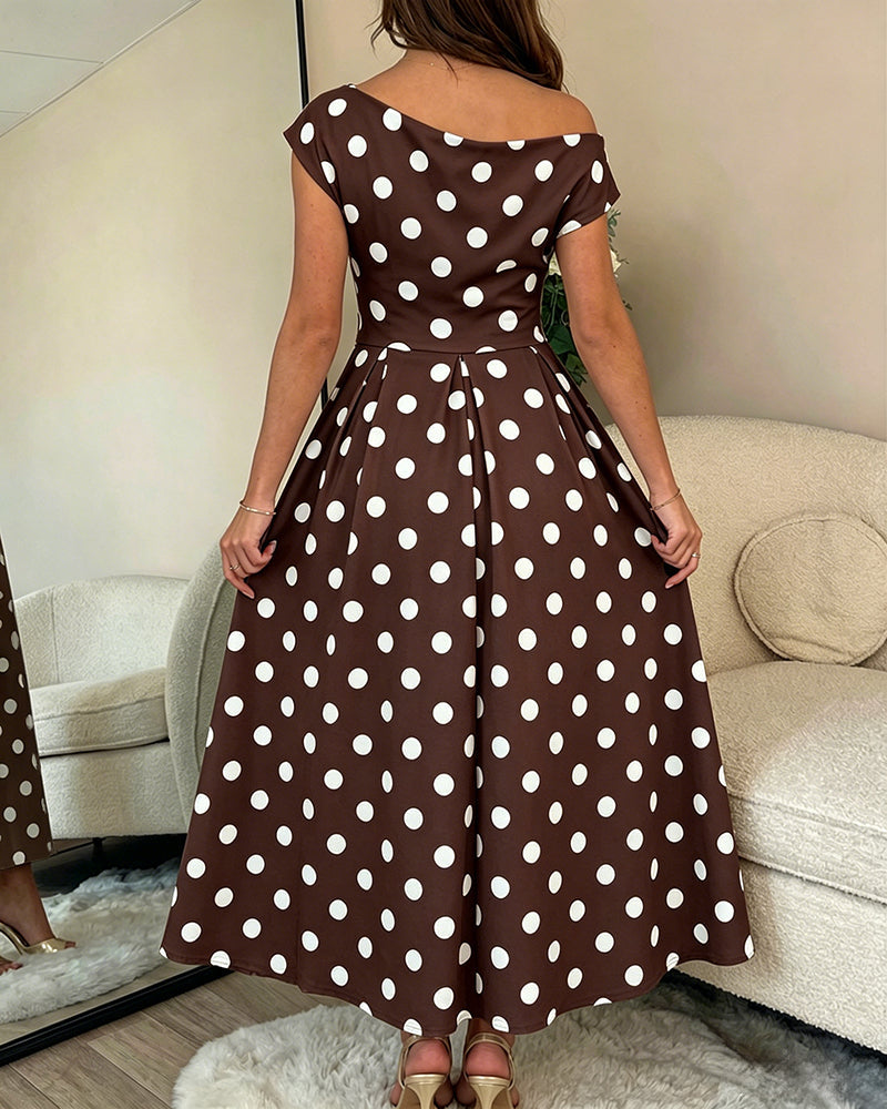 Polka Dot Ruched A-Line Maxi Dress