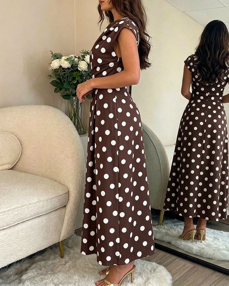 Polka Dot Ruched A-Line Maxi Dress