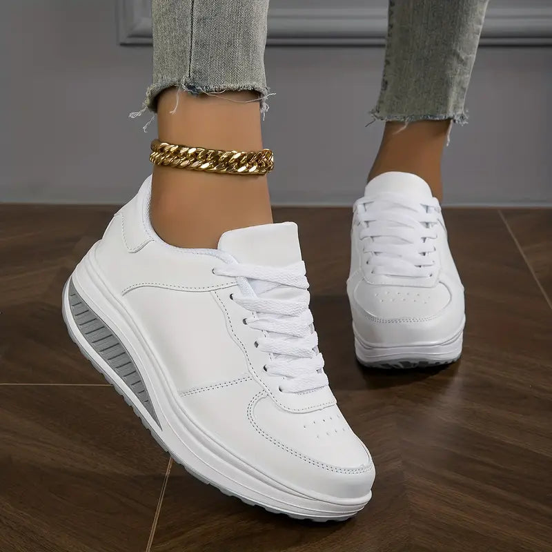 White platform lace-up trainers