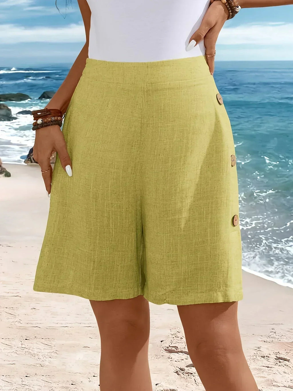 Women's relaxed fit summer shorts, model view