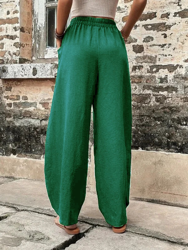 Loose Fit Elastic-Waist Trousers with Pockets