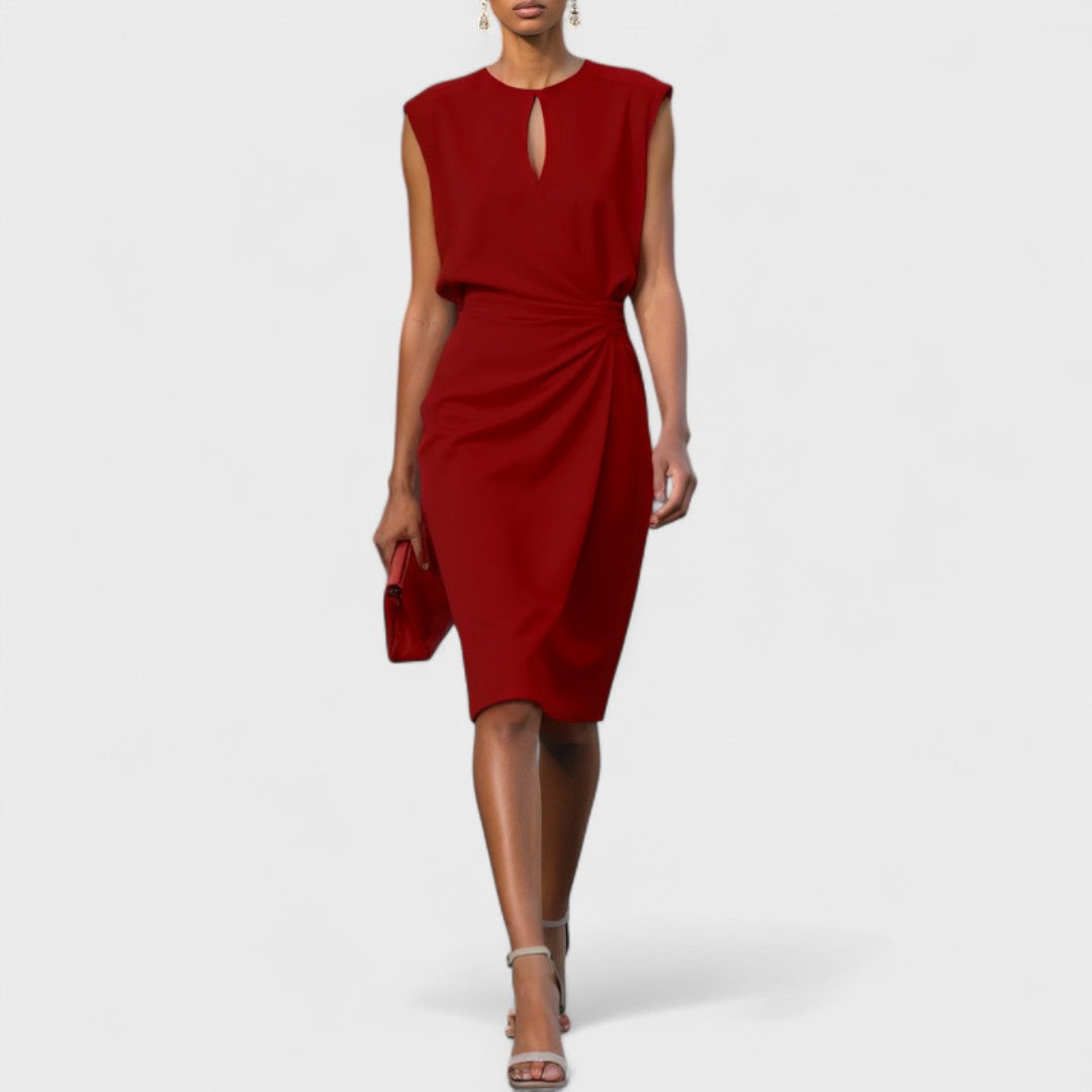 Elegant midi dress with graceful silhouette in white, alternative colour front view