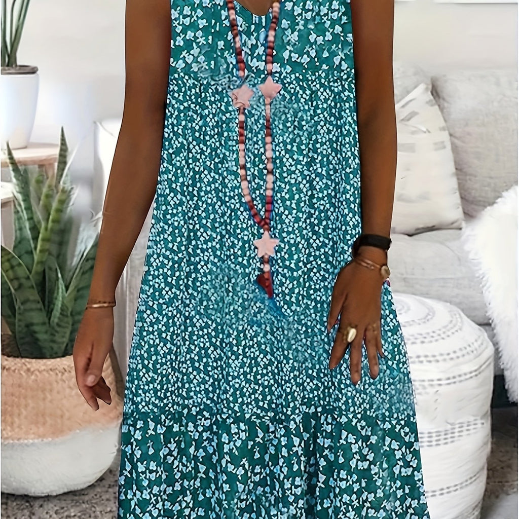 Directional print V-neck sleeveless summer midi dress | Alba Muse