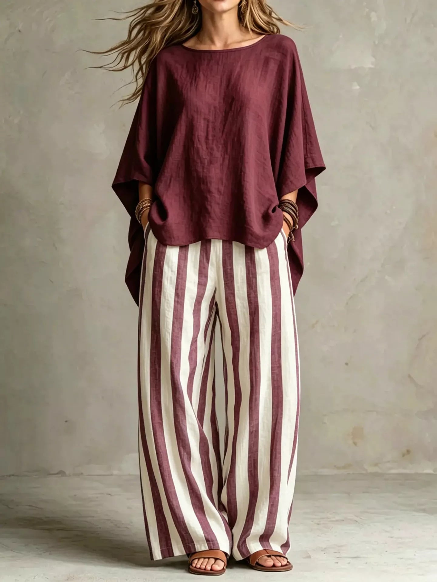 Solid Colour Top & Trousers Co-ord Set, Plus Size