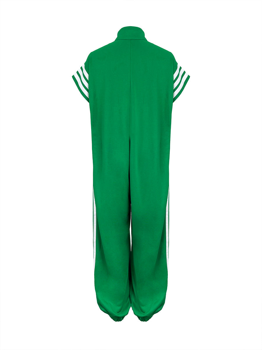 Plus Size Striped Sleeveless Jumpsuit with Stand Collar