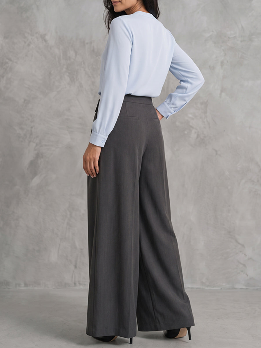 Pleated Wide-Leg Trousers with Asymmetric Detail