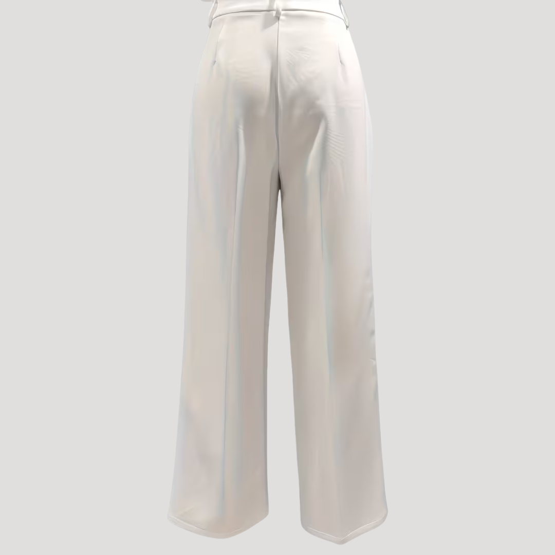 White high-waist wide-leg trousers, back view
