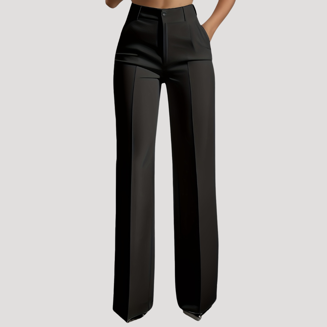 Black high-waist wide-leg trousers, front view