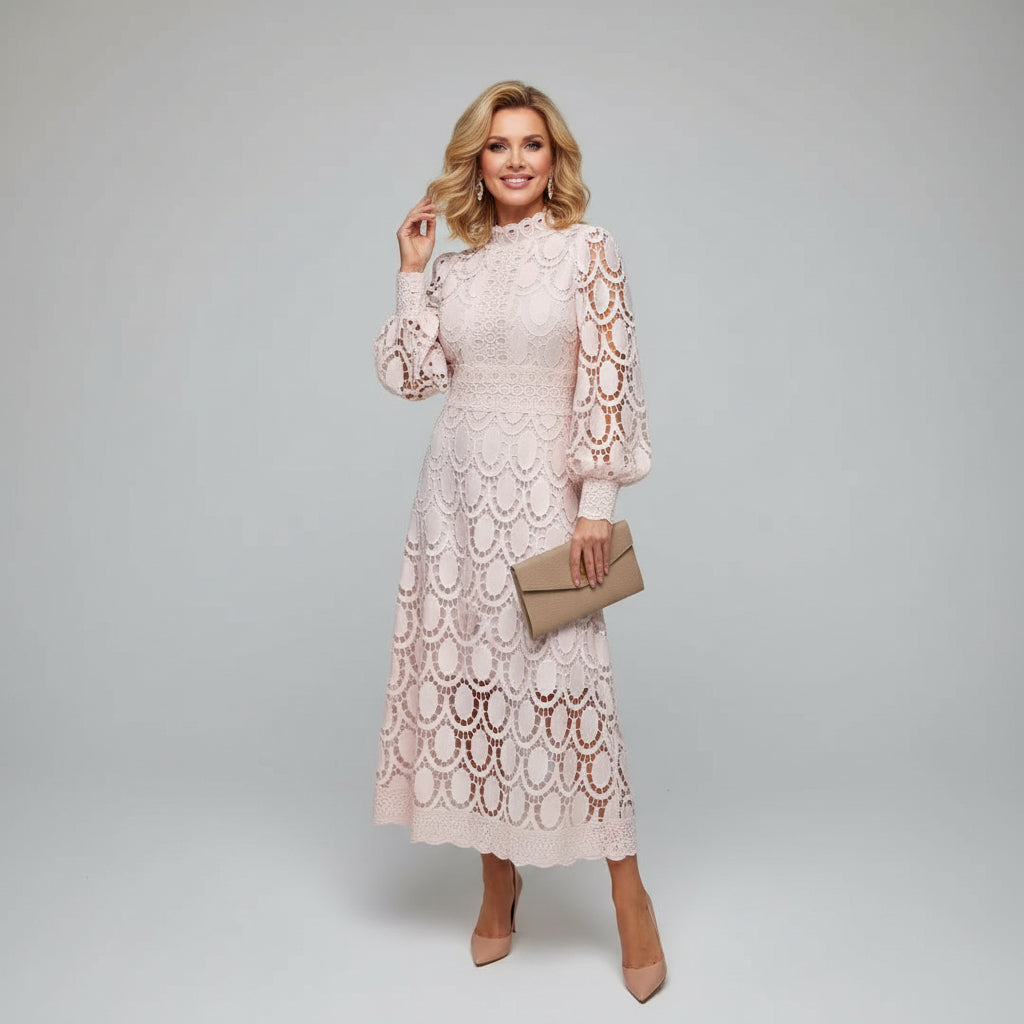 Long Sleeve High Neck Lace Maxi Dress