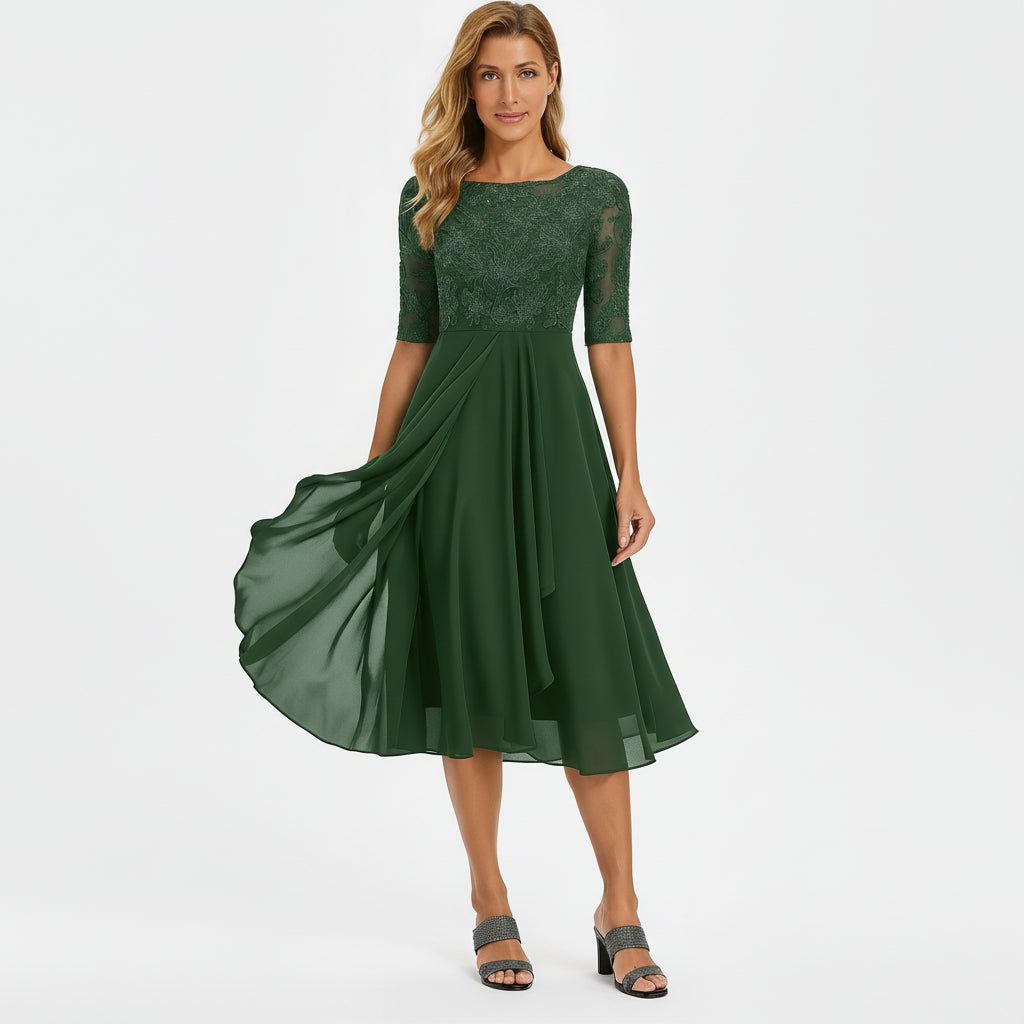 Margaret - Graceful Lace Midi Occasion Dress