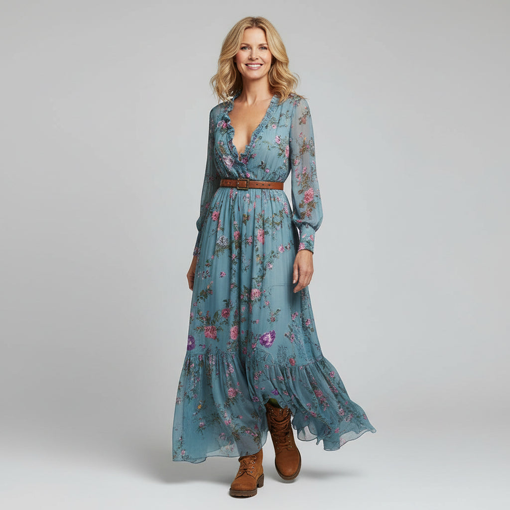 Rhiannon - Women’s Comfortable V-Neck Maxi Dress