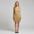Evelyn sequin fringe evening dress for women, front view