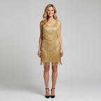 Evelyn sequin fringe evening dress for women, front view