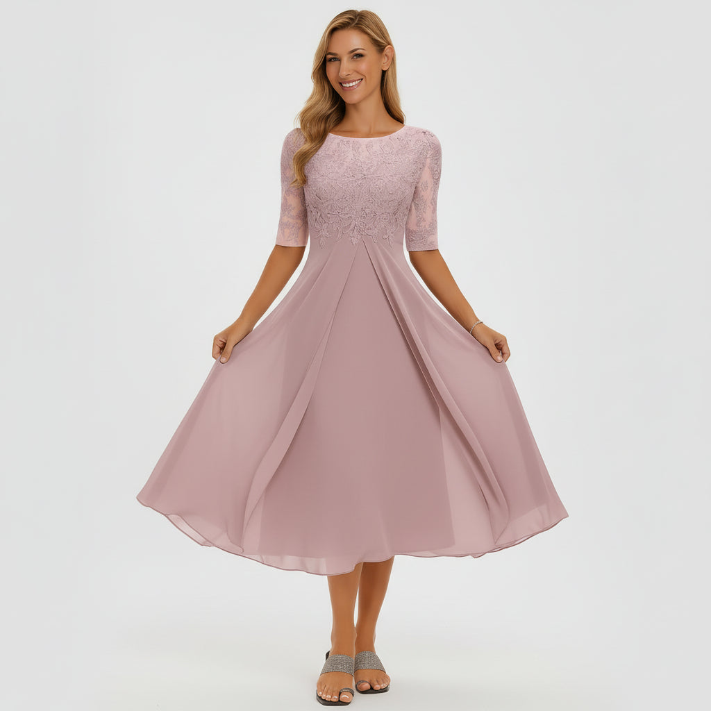 Margaret - Graceful Lace Midi Occasion Dress