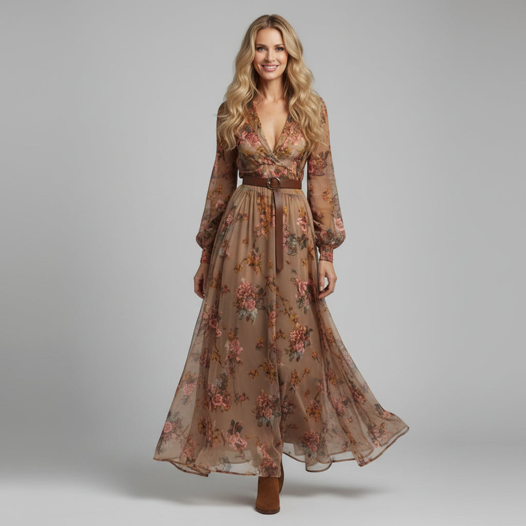 Rhiannon - Women’s Comfortable V-Neck Maxi Dress