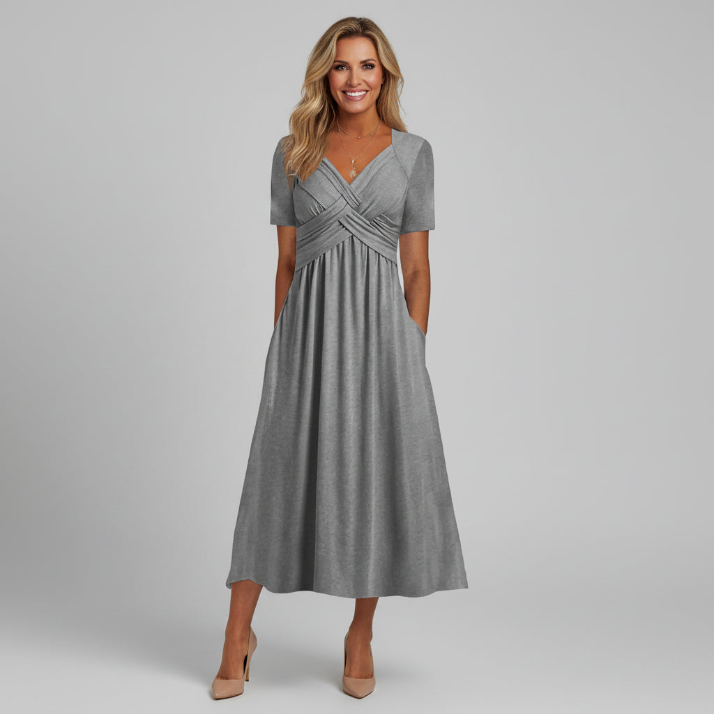 Lillian - Elegant Flowing V-Neck Midi Dress