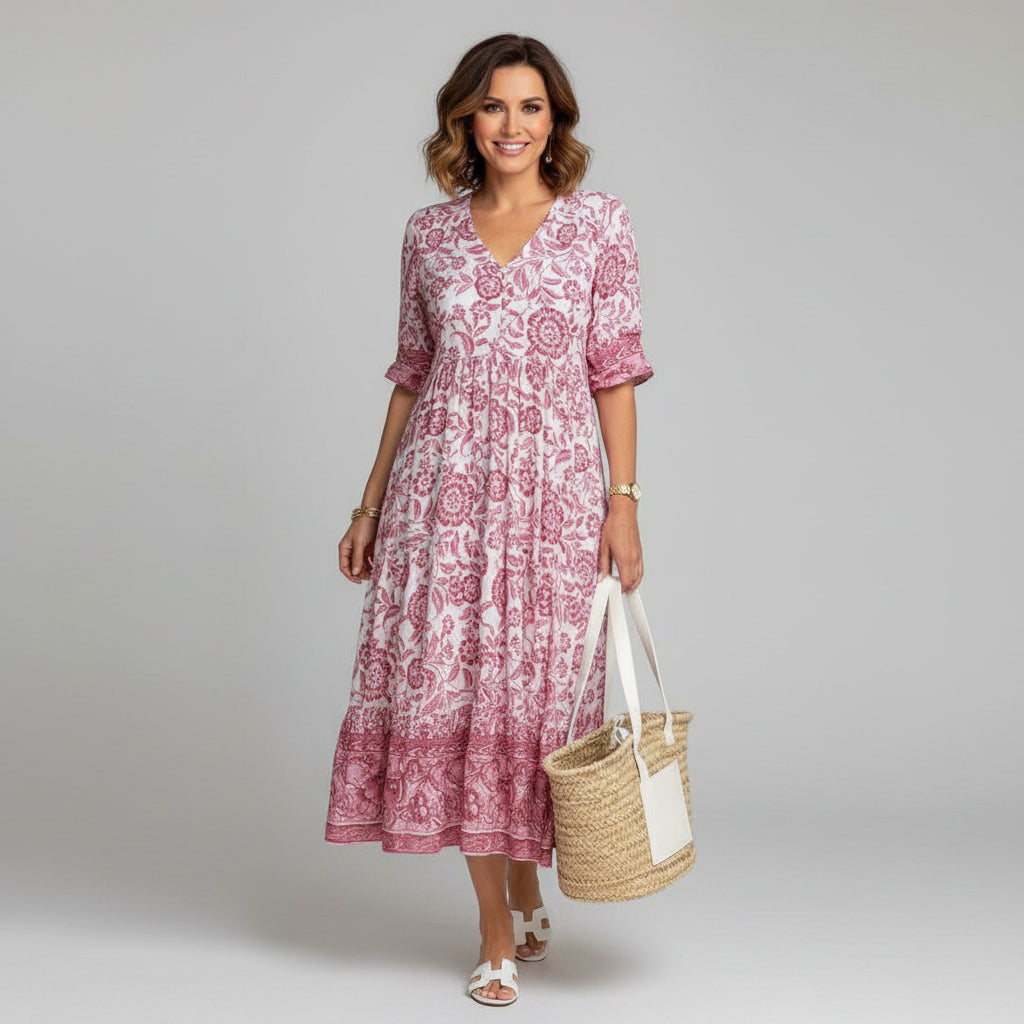 Eleanor - Women's Elegant Floral Midi Dress