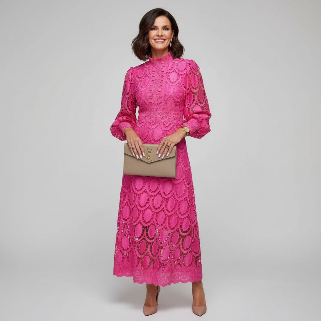 Long Sleeve High Neck Lace Maxi Dress