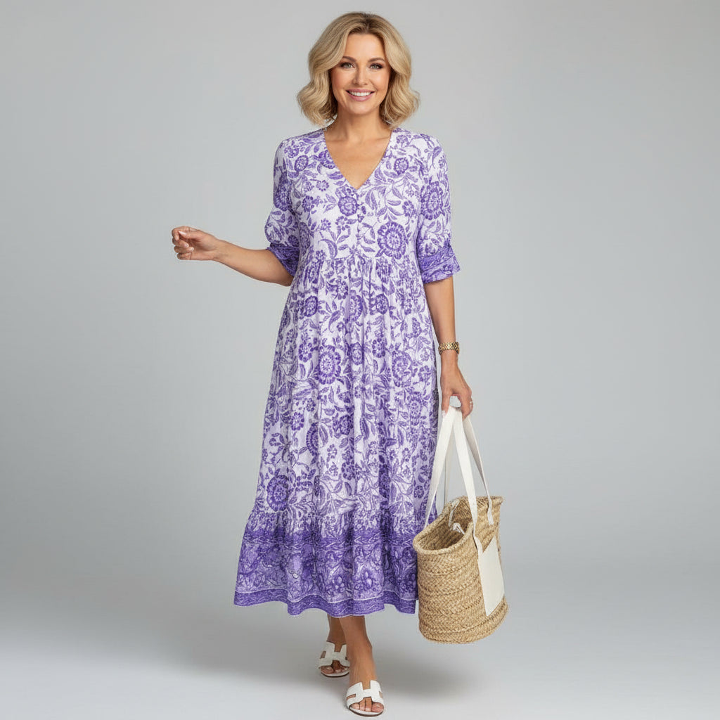 Eleanor - Women's Elegant Floral Midi Dress