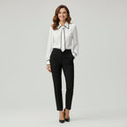 Necktie long sleeve blouse in white – women's smart work top front view