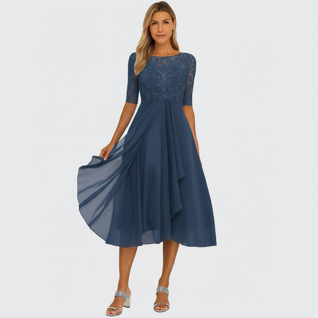 Margaret - Graceful Lace Midi Occasion Dress