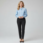 Necktie blouse with long sleeves in light blue – smart work top front view