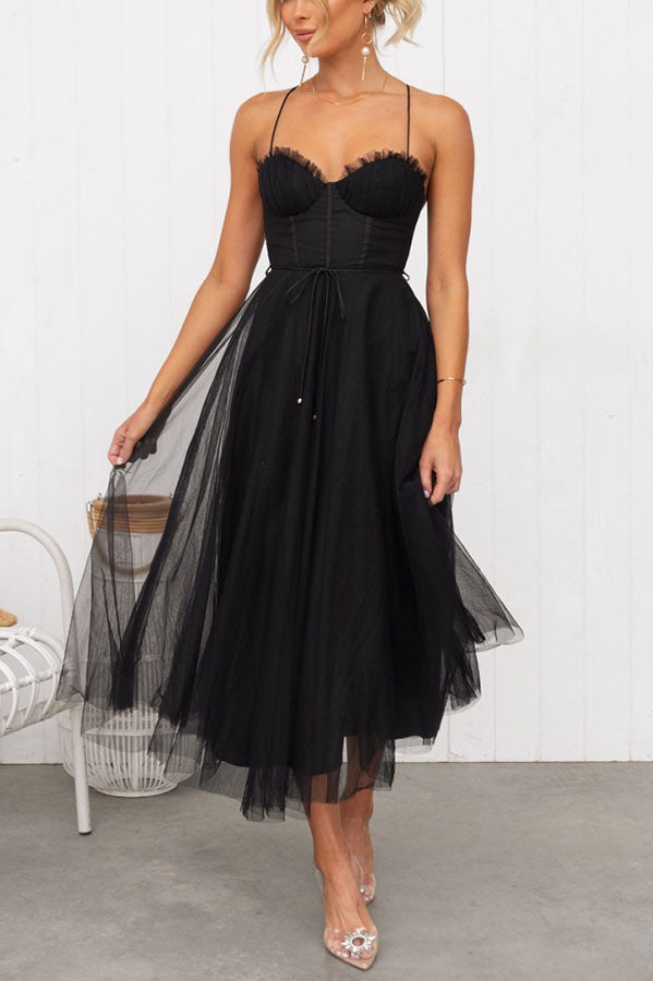 Corset Midi Dress with Tulle Skirt