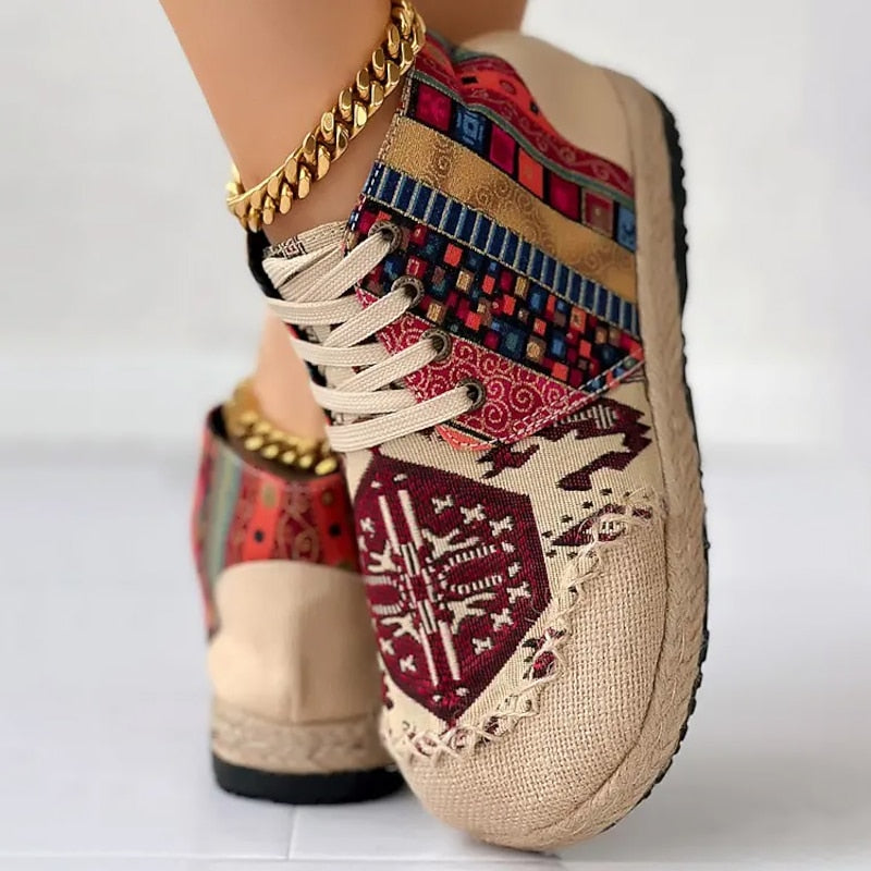 Red boho woven pattern Trainers