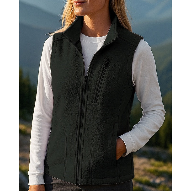 Cozy Zip-Up Vest Top with Stand Collar