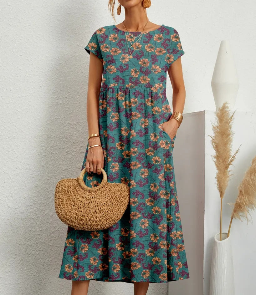 Floral A-Line Summer Dress in Cotton Blend