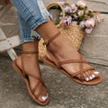 Women's Criss-Cross Flat Sandals back view - Vegan Leather Buckle Strap Sandals