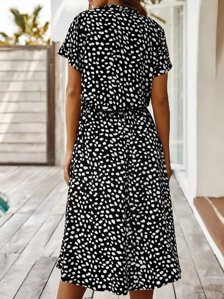 Light Print Flowing Midi Dress – Casual Summer