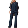 Chiffon batwing wide-leg trouser suit, elegant occasion styling front view