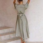 Women's flutter sleeve midi dress back view