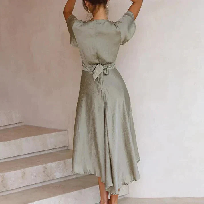 Women's flutter sleeve midi dress back view