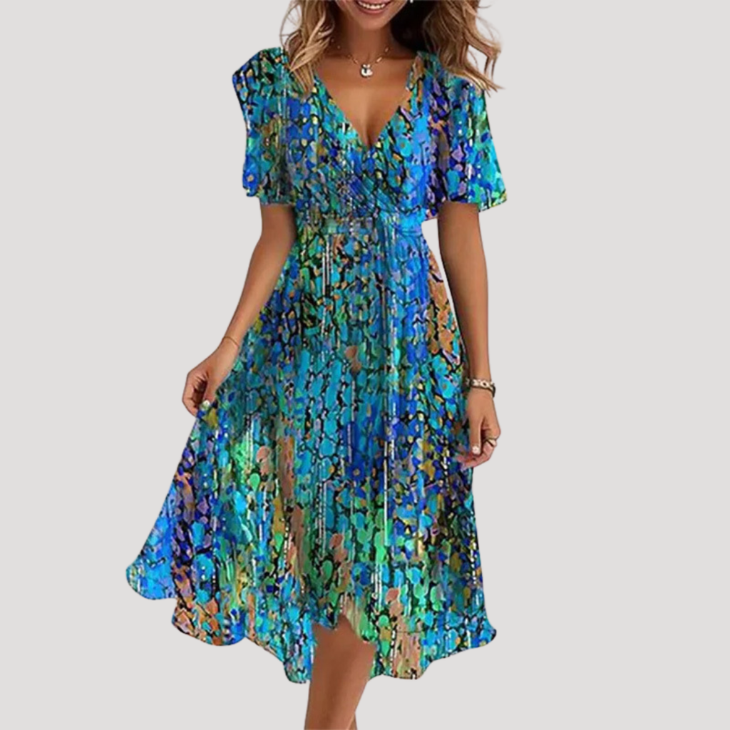 Wrap midi dress back view full length floral print