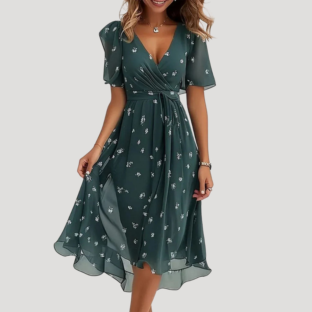 Tummy control wrap dress side profile flattering fit