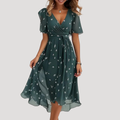 Tummy control wrap dress side profile flattering fit