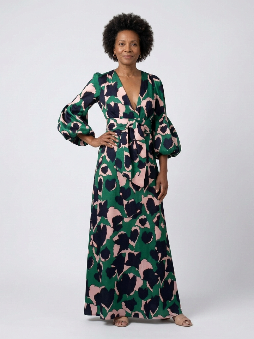 Women's Tie Waist Long Sleeve Maxi Dress
