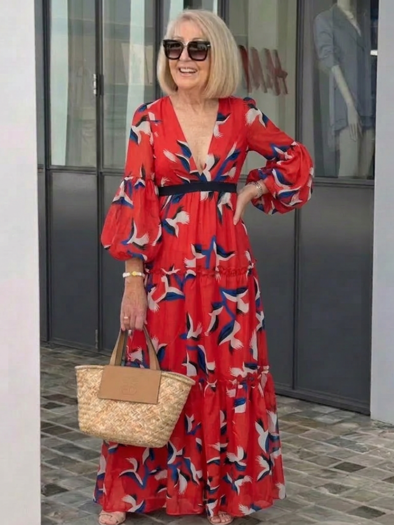 Women's Tie Waist Long Sleeve Maxi Dress