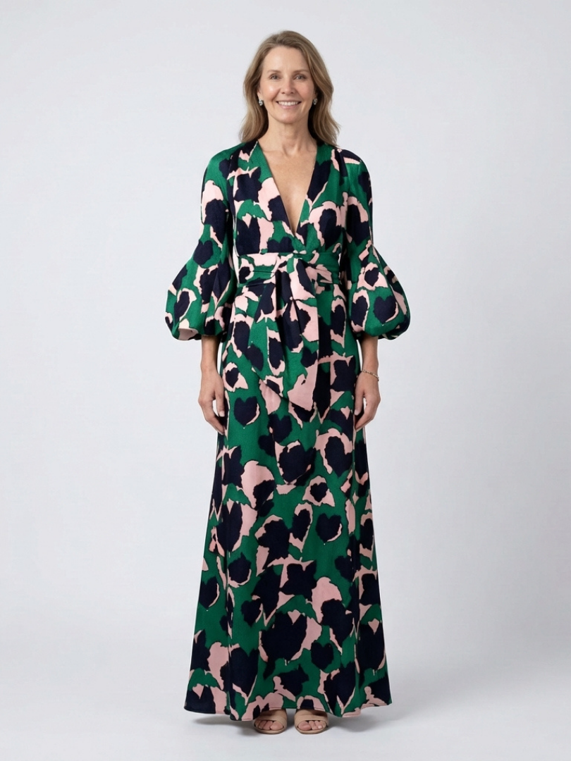 Women's Tie Waist Long Sleeve Maxi Dress
