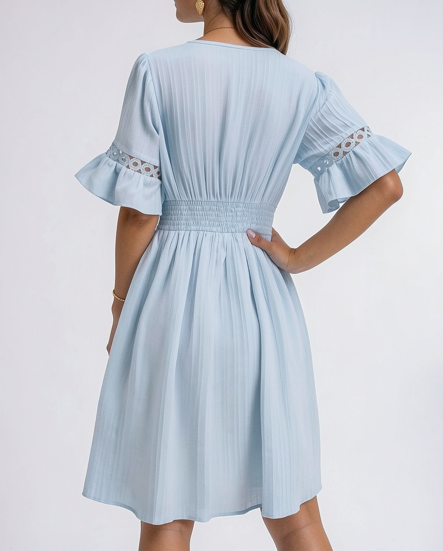 V-neck flared sleeve dress summer style | Alba Muse