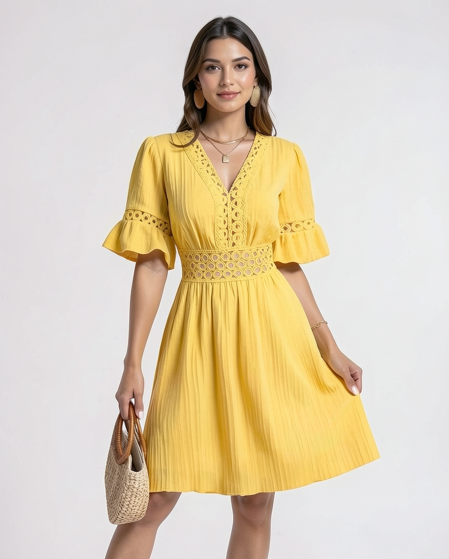 V-Neck Flared Sleeve Summer Dress