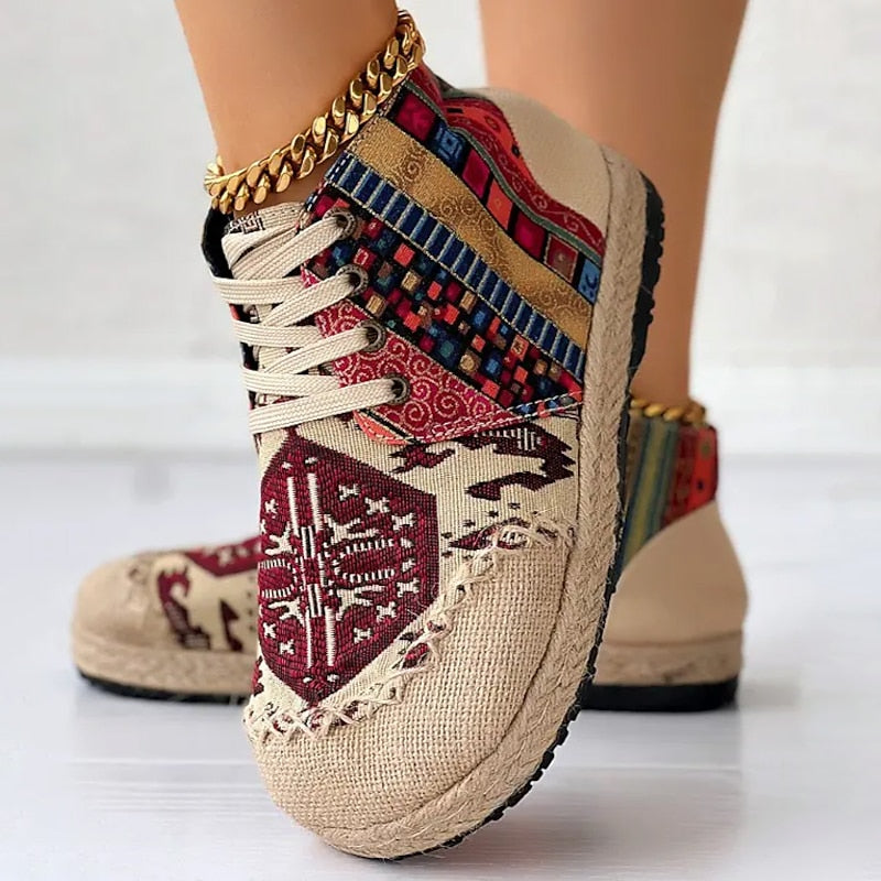 Red boho woven pattern Trainers