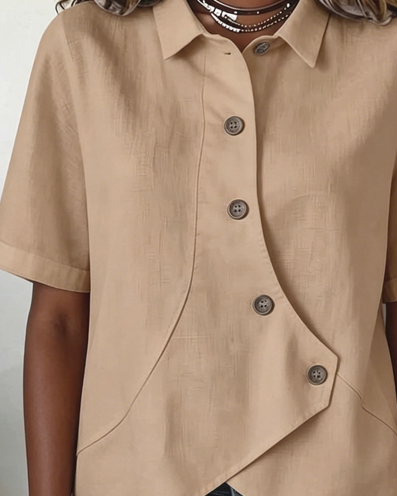 Asymmetrical Placket Button Down Cotton Linen Shirt
