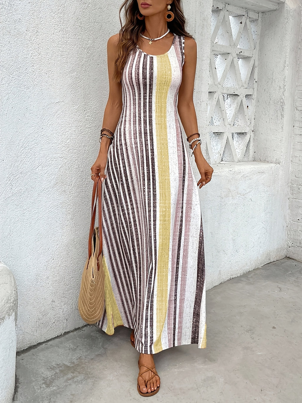 Vibrant Printed Casual Midi Dress in Multicolour, casual view