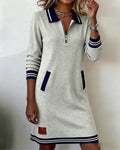 Zipper Lapel Long Sleeve Shirt Dress | Alba Muse