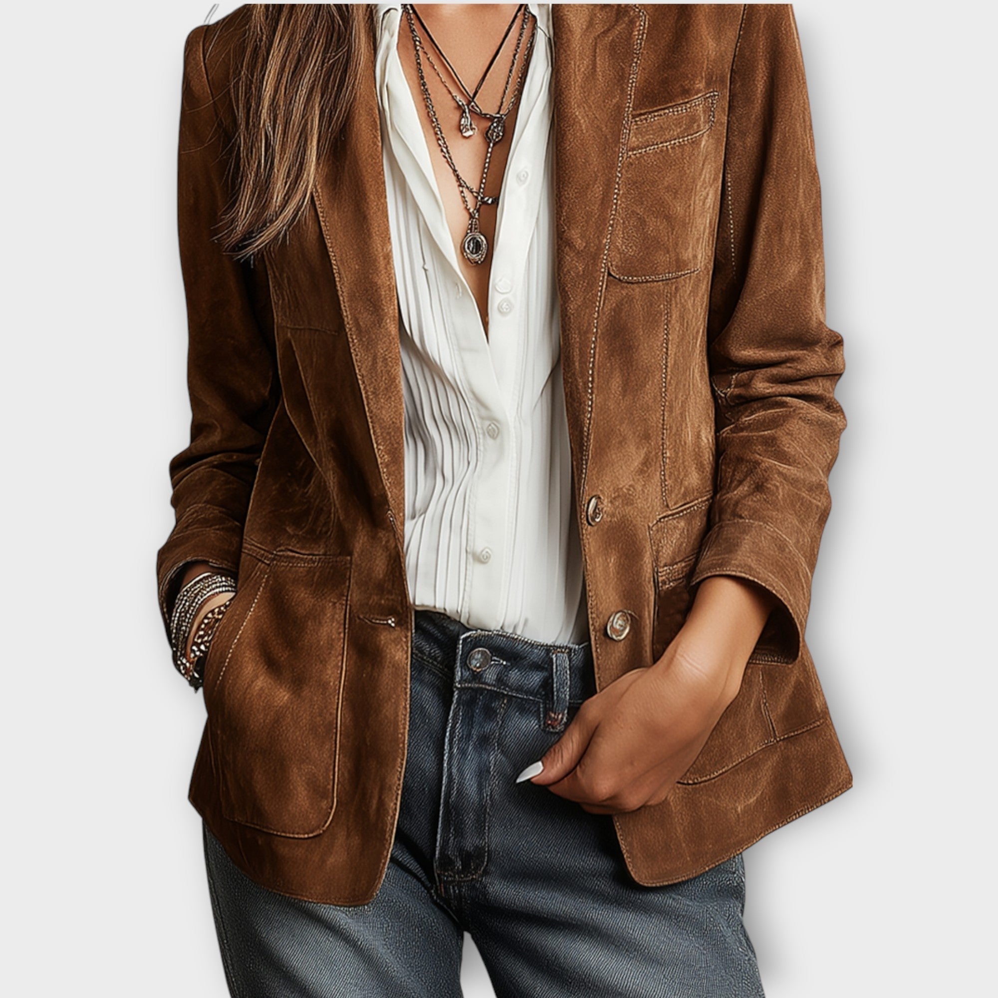 Women's Vintage Suede Blazer — worn on model
