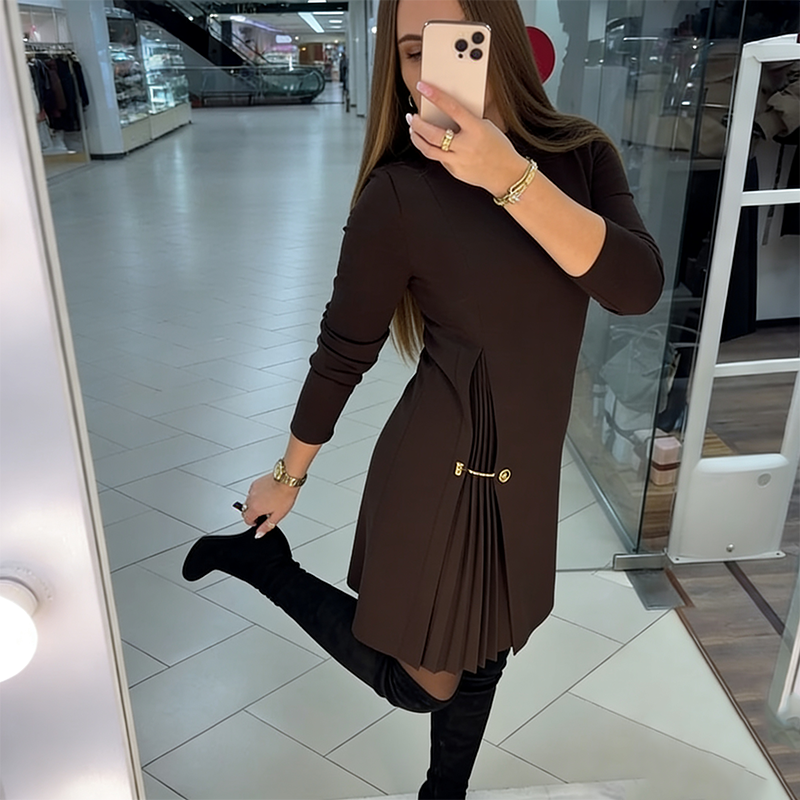 Elegant High-Neck Pleated Mini Dress
